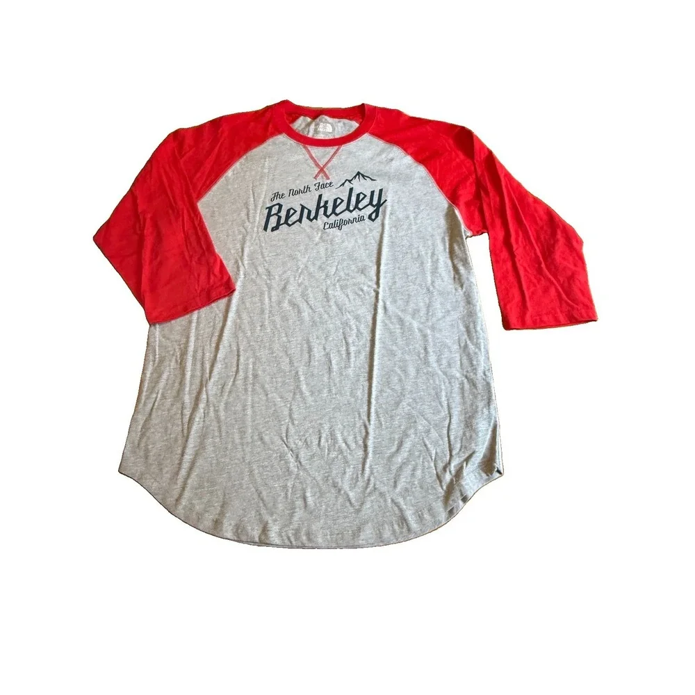 THE NORTH FACE Mens Large Berkeley Logo Raglan Gray Red Classic Fit Shirt
